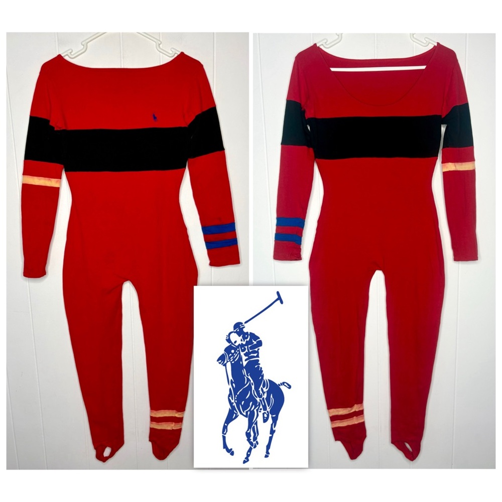 VINTAGE Ralph Lauren POLO Red Black Leotard Ski Outfit Stirrups One Piece 90’s - Picture 2 of 13